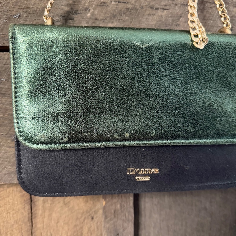 Dune London Metallic Flap Crossbody Bag OS Green Black Evening Clutch - Picture 2 of 8